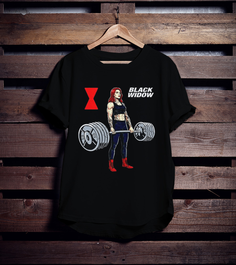 Black Widow Weightlifting Gym Workout Red Hourglass T-Shirt