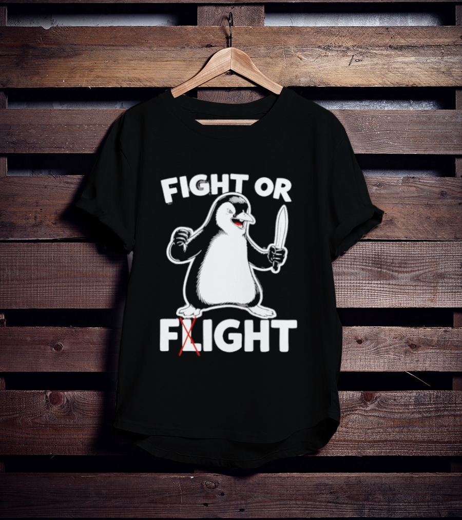 Penguin Holding Knife Fight Or Flight Meme T-Shirt
