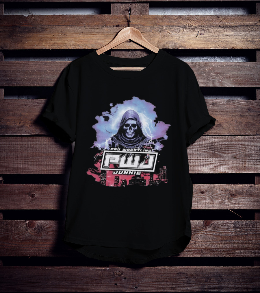 Pro Wrestling PWJ Junkie Skeleton Lightning Cityscape T-Shirt