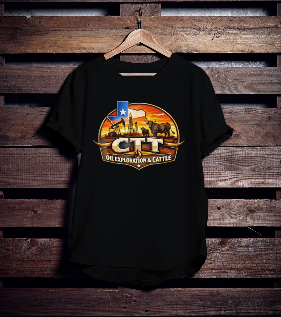 CTT Oil Exploration And Cattle Oilfield Texas Ranch Landscape T-Shirt