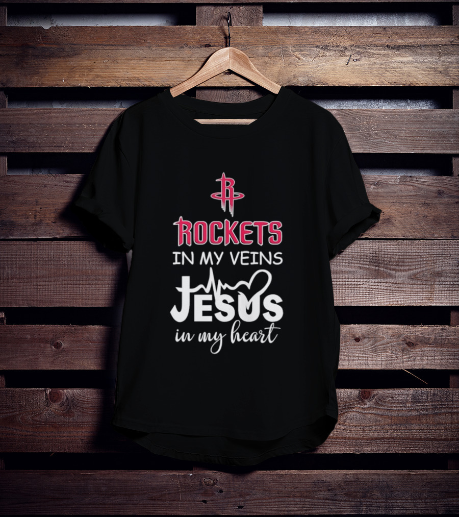 Rockets In My Veins Jesus In My Heart Houston Rockets Basketball Faith T-Shirt