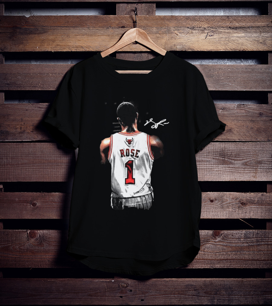 Derrick Rose Chicago Bulls Autographed Jersey Number 1 NBA T-Shirt
