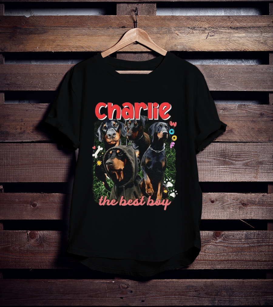 Charlie Woof The Best Boy Dog Paw Prints And Bones T-Shirt
