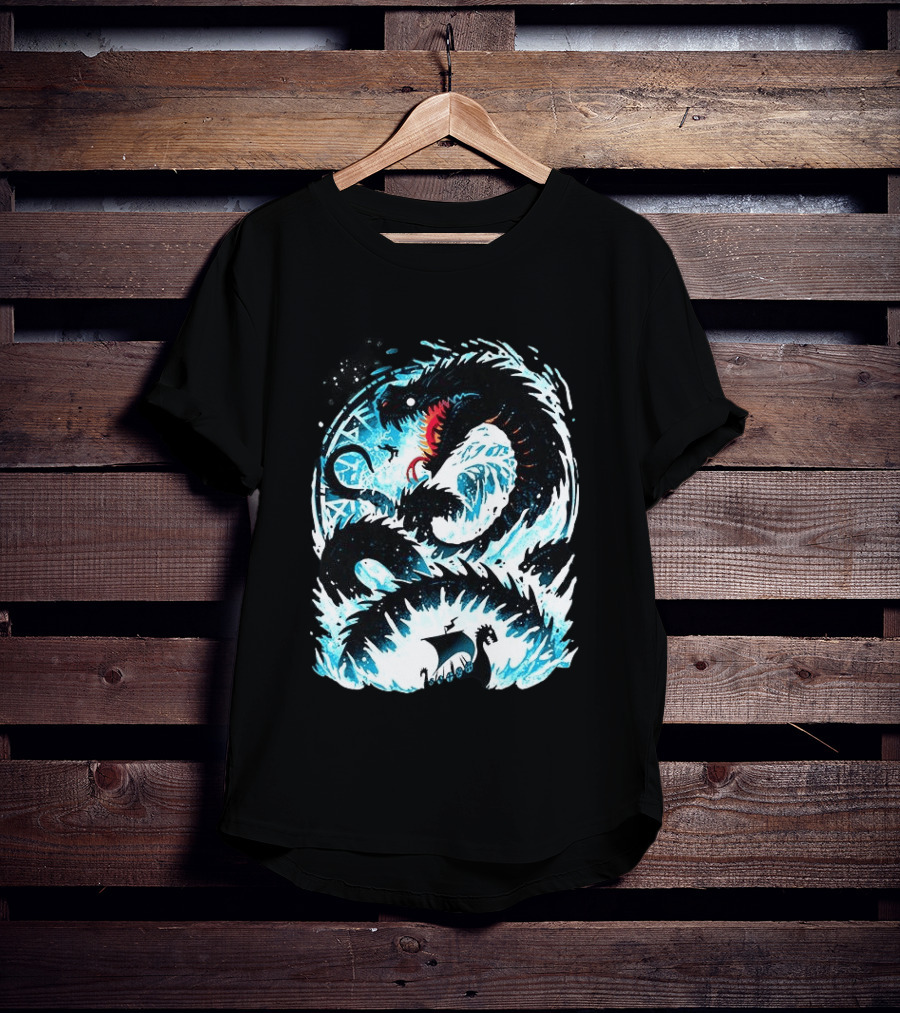 Jörmungandr World Serpent Norse Mythology Viking Ship Ocean Waves T-Shirt