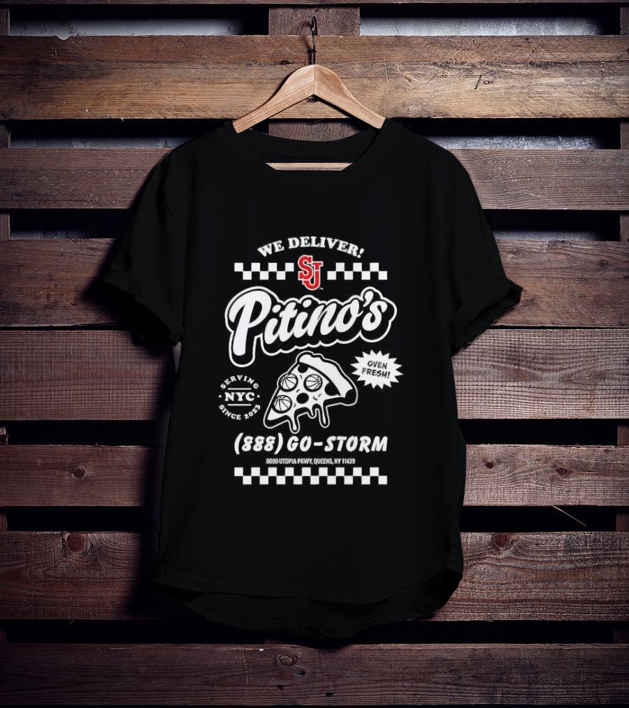 St John's Red Storm Pitino's Delivery Service SJ Pizza T-Shirt