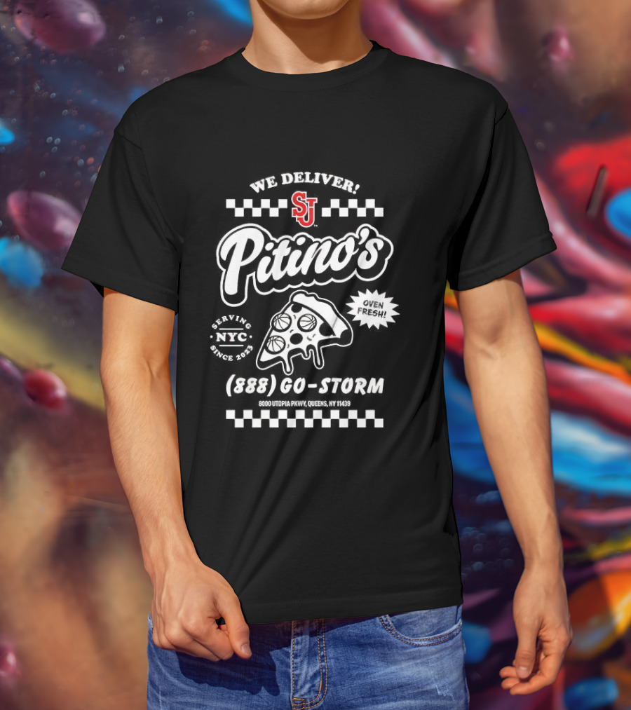 St John's Red Storm Pitino's Delivery Service SJ Pizza T-Shirt