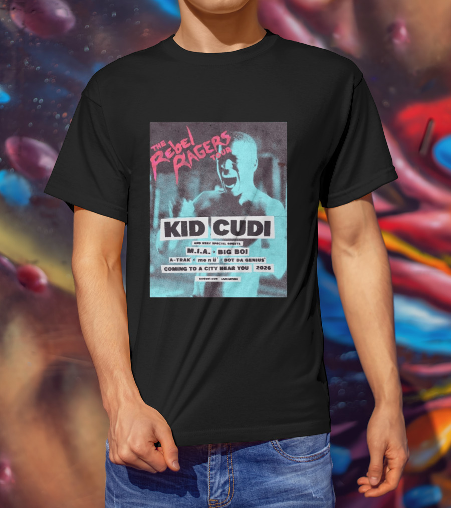 Kid Cudi The Rebel Ragers Tour 2026 Featuring M.I.A. Big Boi A Trak And Dot Da Genius T-Shirt