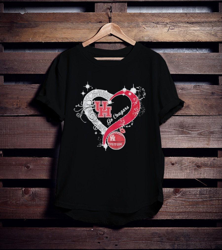 University Of Houston Cougars Go Cougars Heart Basketball Houston T-Shirt