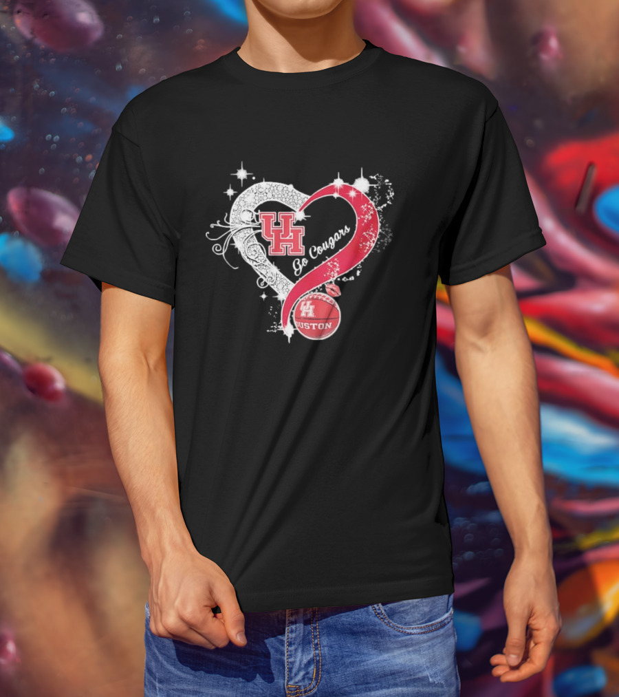 University Of Houston Cougars Go Cougars Heart Basketball Houston T-Shirt