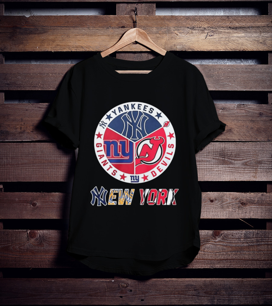 New York Yankees Giants New Jersey Devils Team Mashup T-Shirt