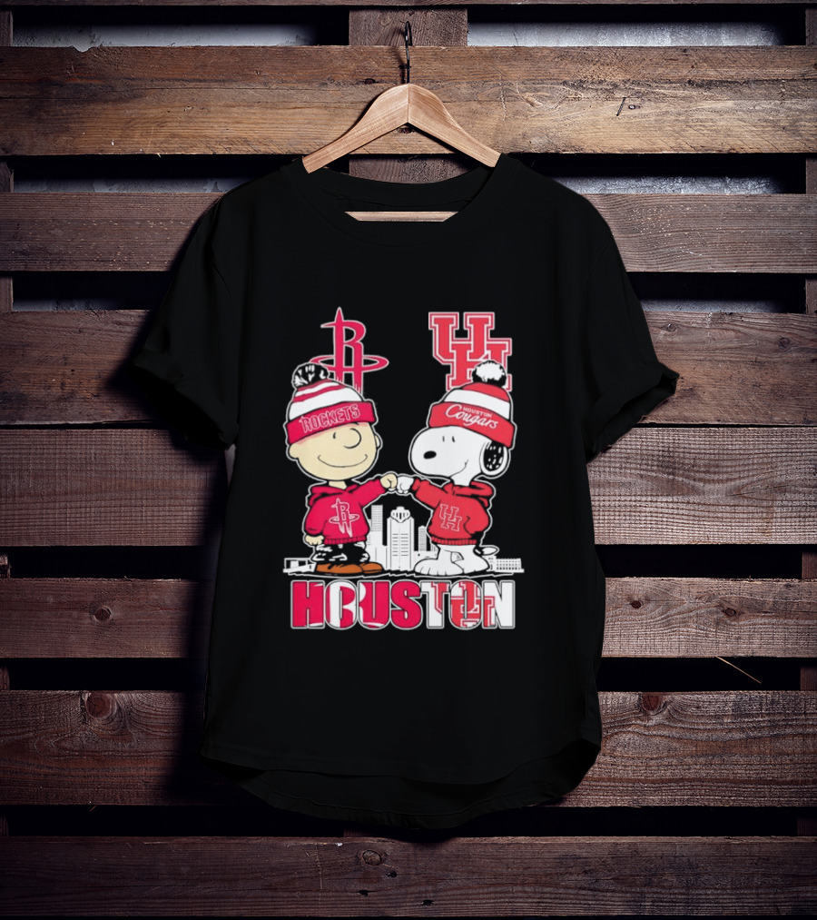 Peanuts Characters X Houston Rockets X University Of Houston Cougars Collaboration T-Shirt