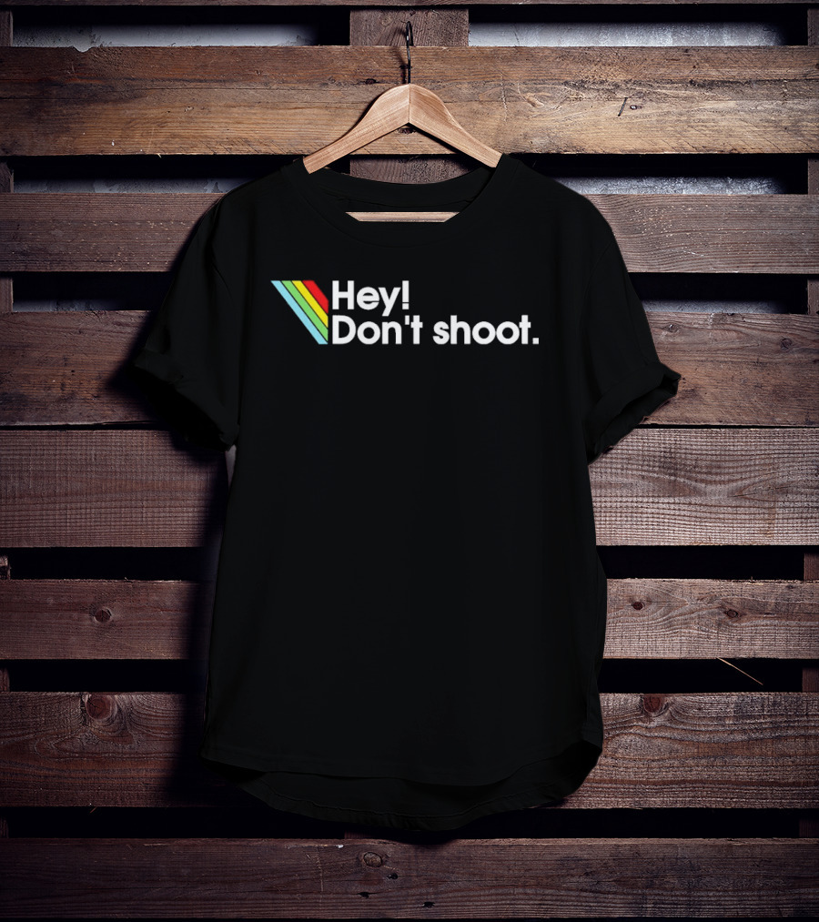 Hey Don't Shoot Arc Raiders Retro Rainbow Stripes T-Shirt
