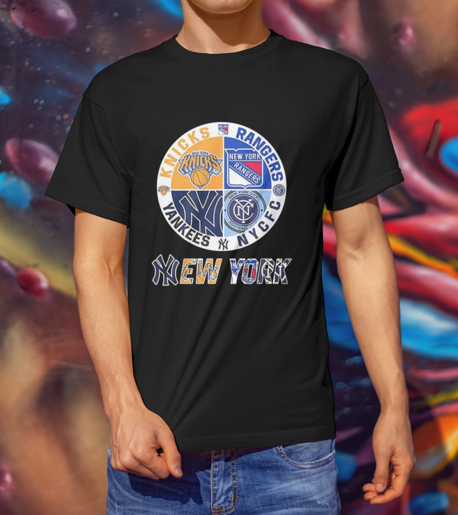 New York Knicks Rangers Yankees NYCFC Sports Teams Mashup T-Shirt