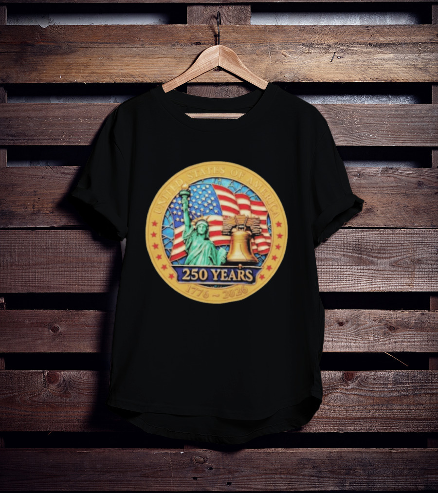 United States Of America 250 Years 1776 2026 Liberty Bell And Statue Of Liberty Celebration T-Shirt