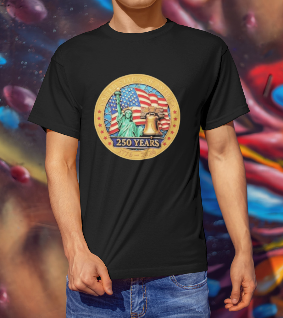 United States Of America 250 Years 1776 2026 Liberty Bell And Statue Of Liberty Celebration T-Shirt