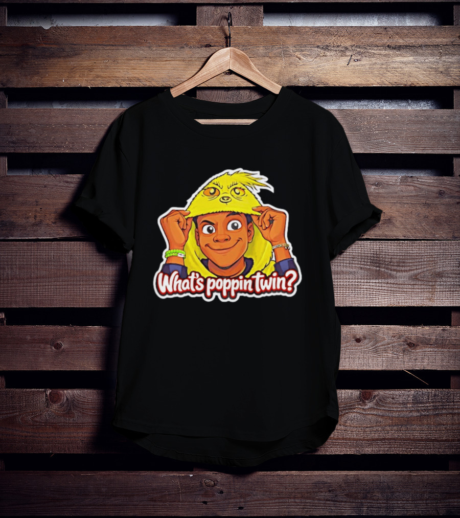 What's Poppin Twin Cartoon Kid In Yellow Hood T-Shirt