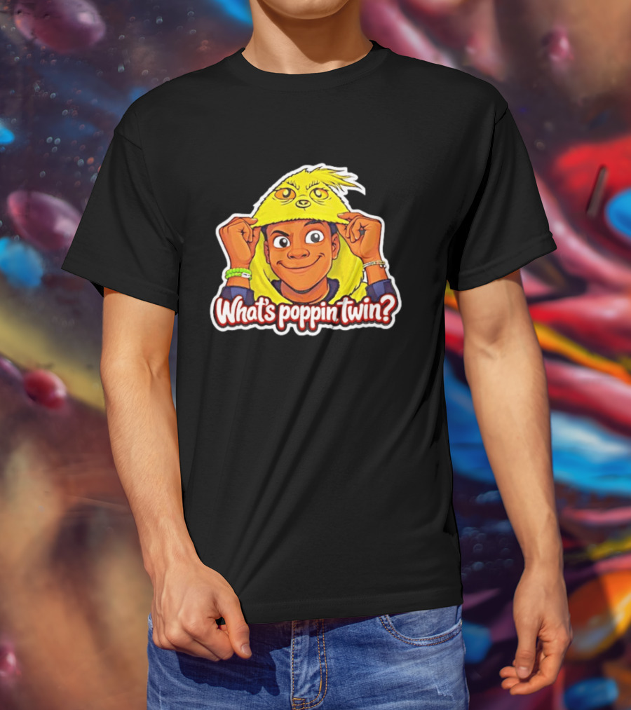 What's Poppin Twin Cartoon Kid In Yellow Hood T-Shirt