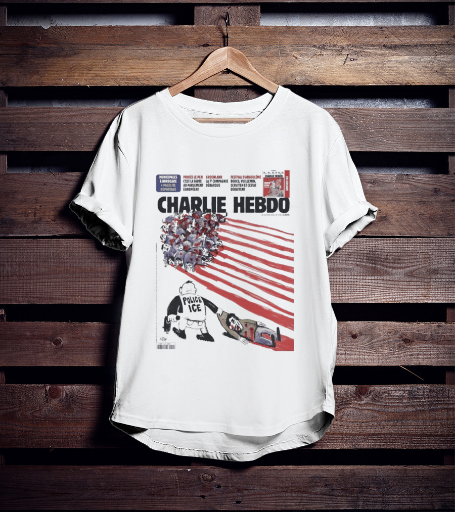 Charlie Hebdo ICE Officer With Flag And Migrant Scene T-Shirt