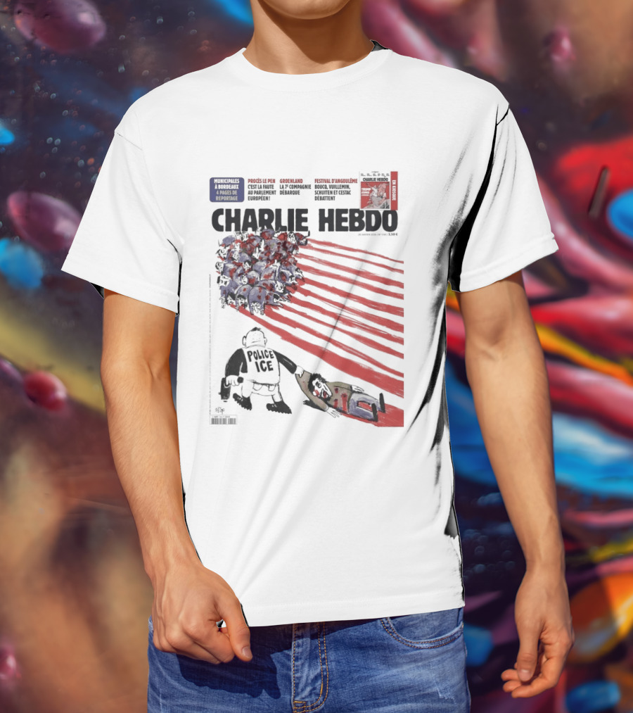 Charlie Hebdo ICE Officer With Flag And Migrant Scene T-Shirt