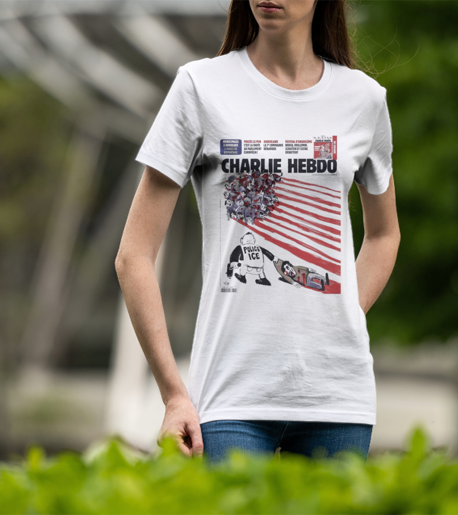 Charlie Hebdo ICE Officer With Flag And Migrant Scene T-Shirt