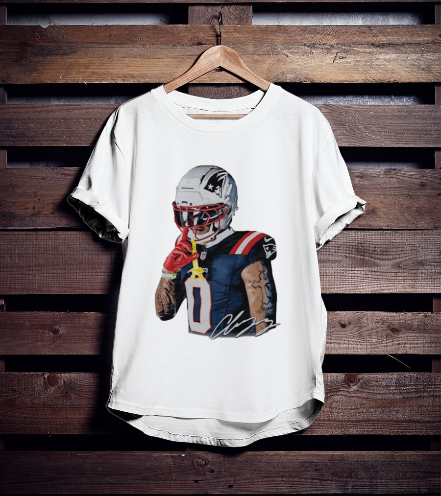 Christian Gonzalez Patriots Number Zero Shh Gesture Helmet Tattoo Football T-Shirt