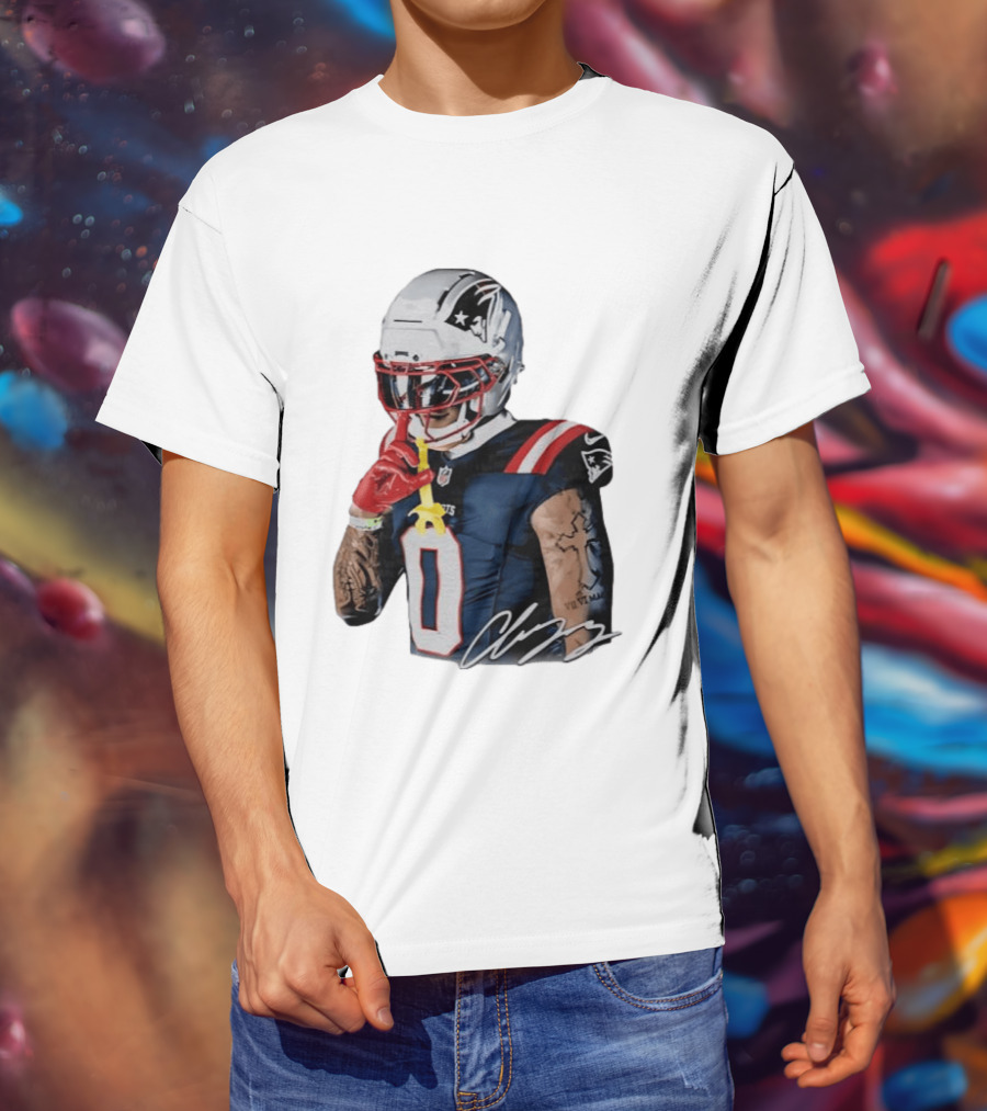 Christian Gonzalez Patriots Number Zero Shh Gesture Helmet Tattoo Football T-Shirt