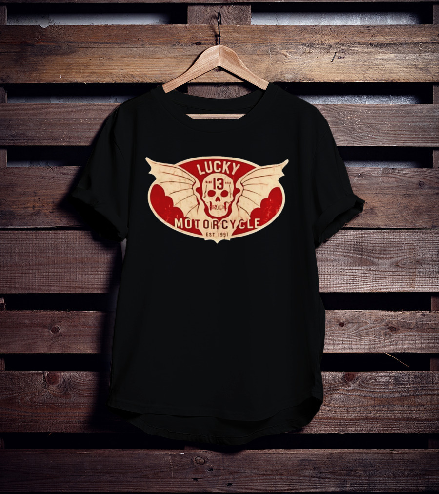 Lucky 13 Motorcycle Winged Skull Est 1991 T-Shirt