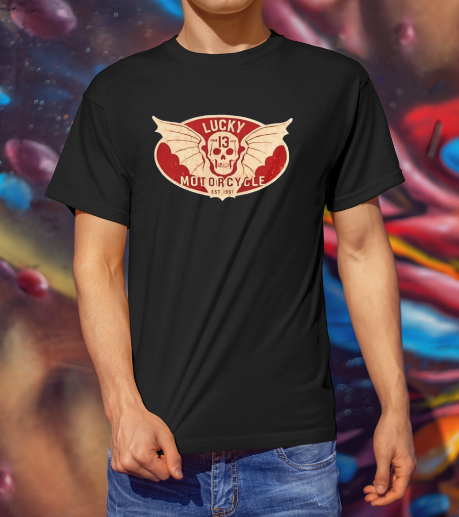 Lucky 13 Motorcycle Winged Skull Est 1991 T-Shirt