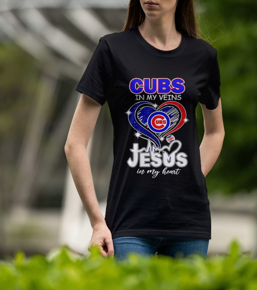 Cubs In My Veins Jesus In My Heart Chicago Baseball Team Faithful T-Shirt