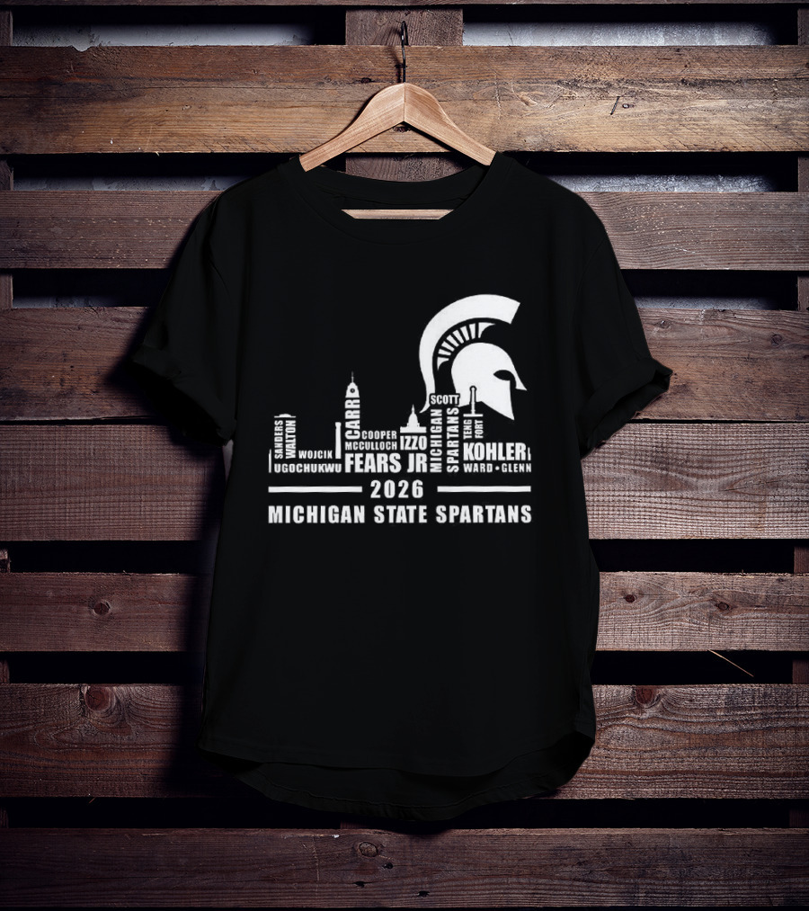 Michigan State Spartans 2026 City Skyline Buildings And Helmet T-Shirt