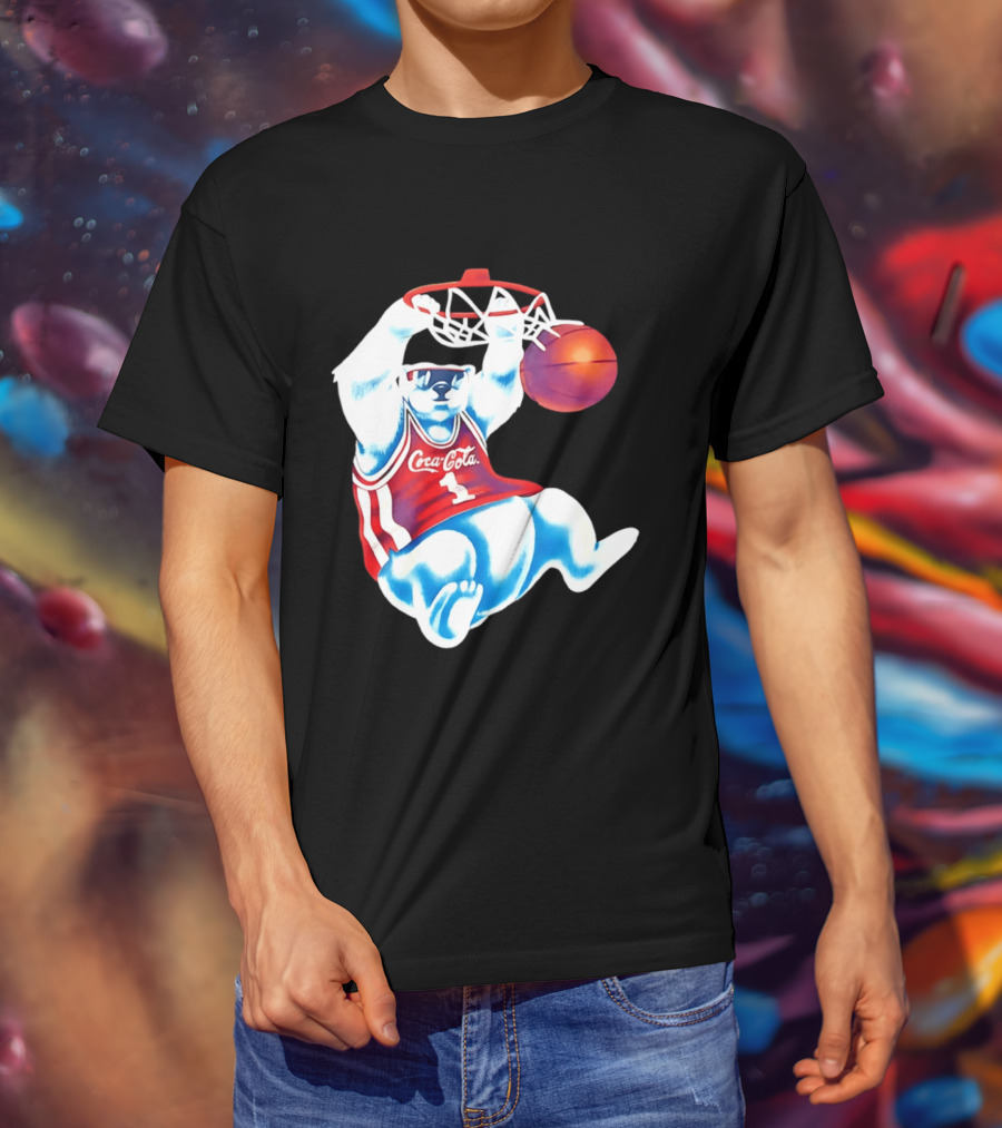 Coca Cola Polar Bear Basketball Dunk Red Jersey T-Shirt