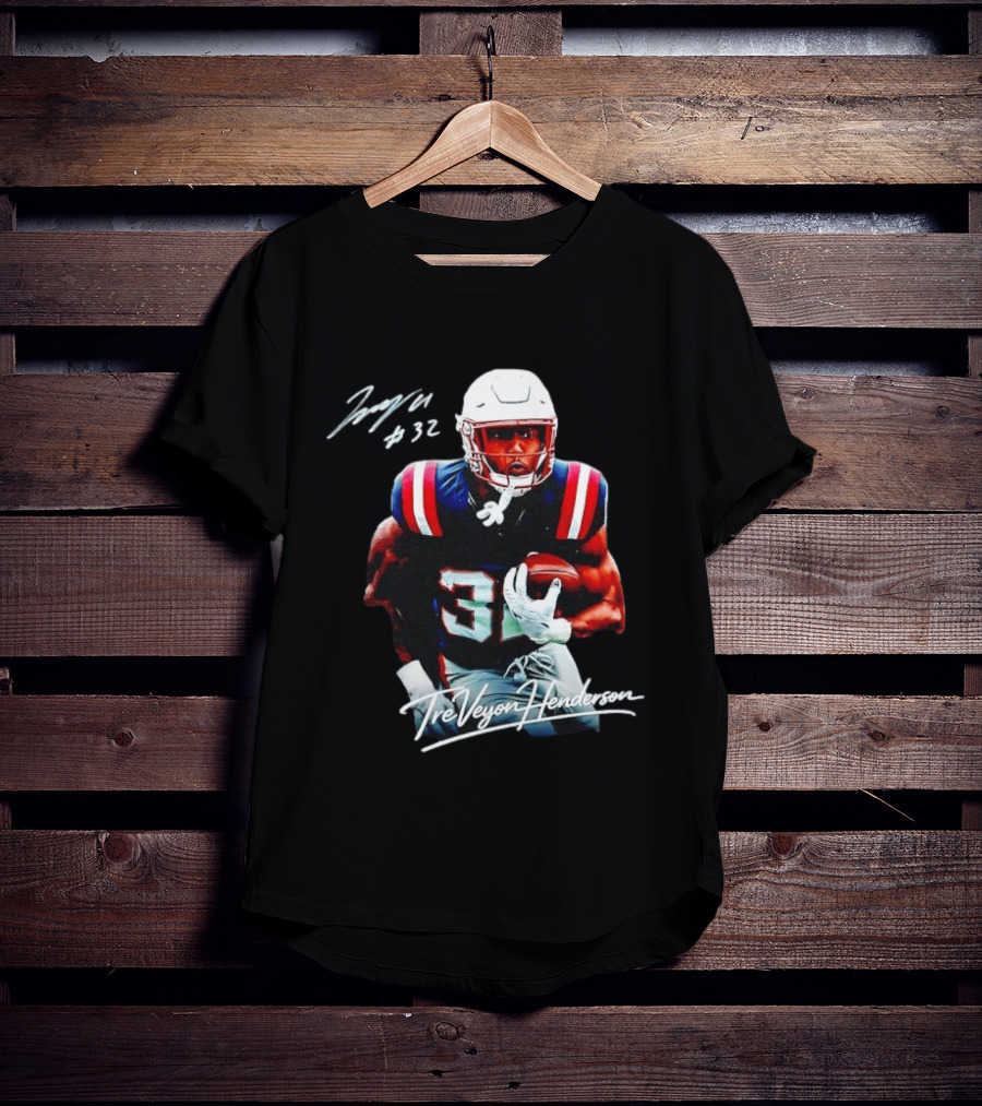 TreVeyon Henderson Autograph Edition New England Patriots 32 Football T-Shirt