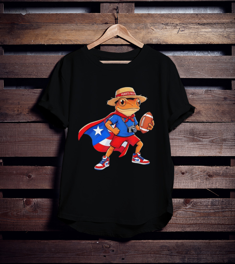 Coqui Frog Puerto Rico Flag Boricua Football Puerto Rican Heritage T-Shirt
