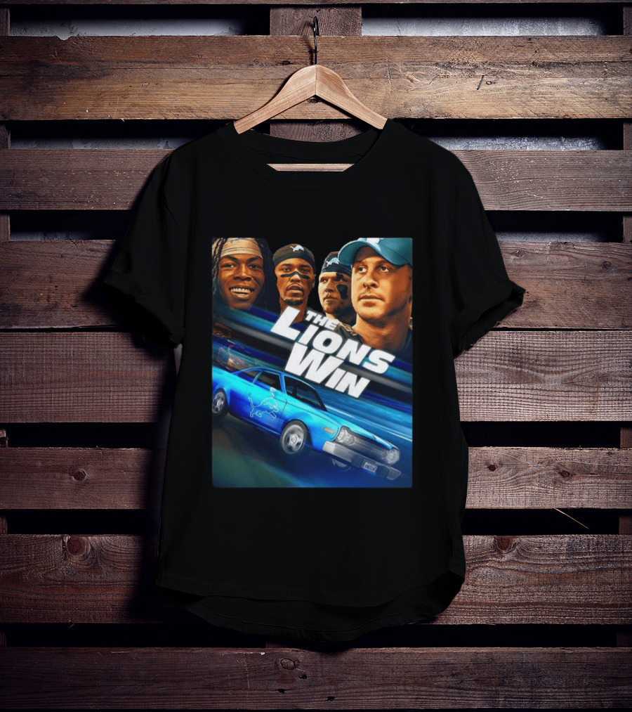 Detroit Lions The Lions Win Blue Car Football Players T-Shirt
