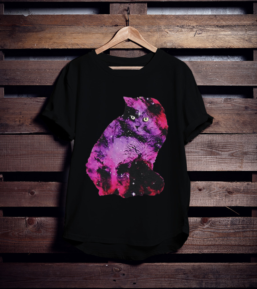 Galaxy Cat Joey Rooney Purple Nebula Cosmic T-Shirt