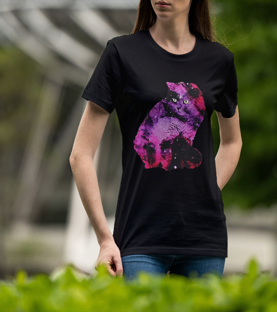 Galaxy Cat Joey Rooney Purple Nebula Cosmic T-Shirt