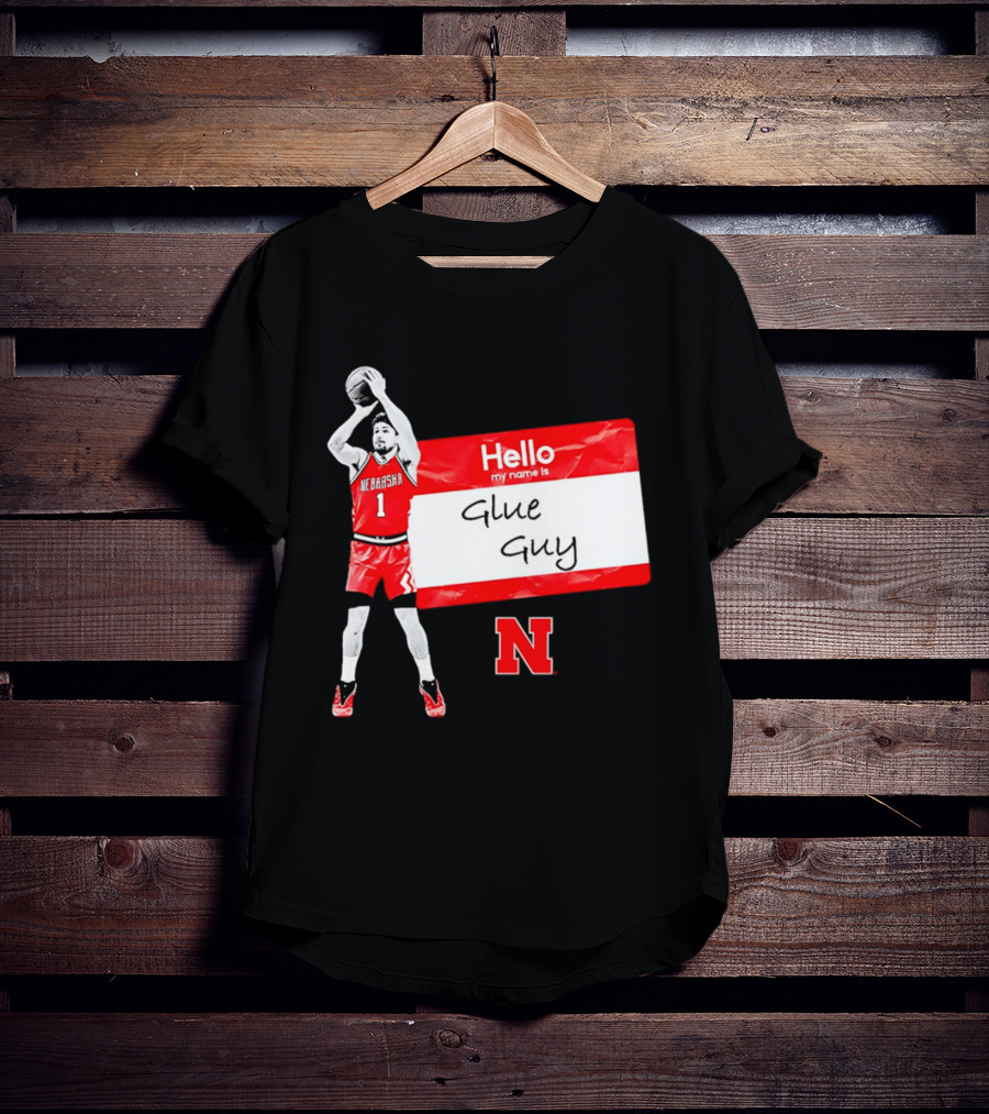 Sam Hoiberg Nebraska Cornhuskers Hello My Name Is Glue Guy T-Shirt