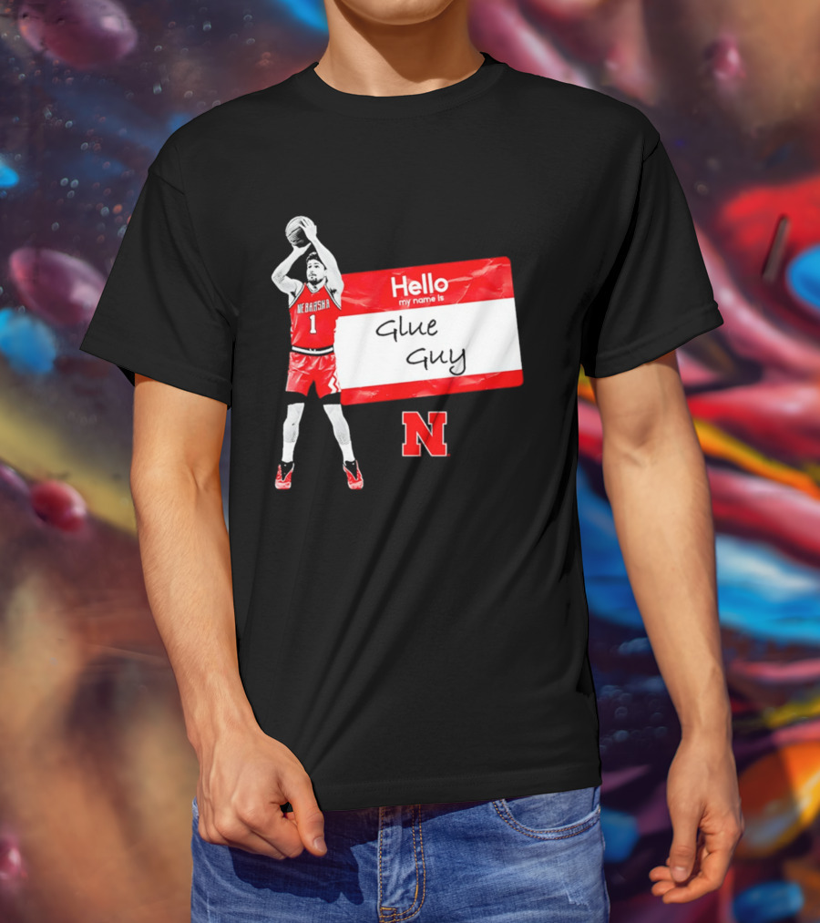Sam Hoiberg Nebraska Cornhuskers Hello My Name Is Glue Guy T-Shirt