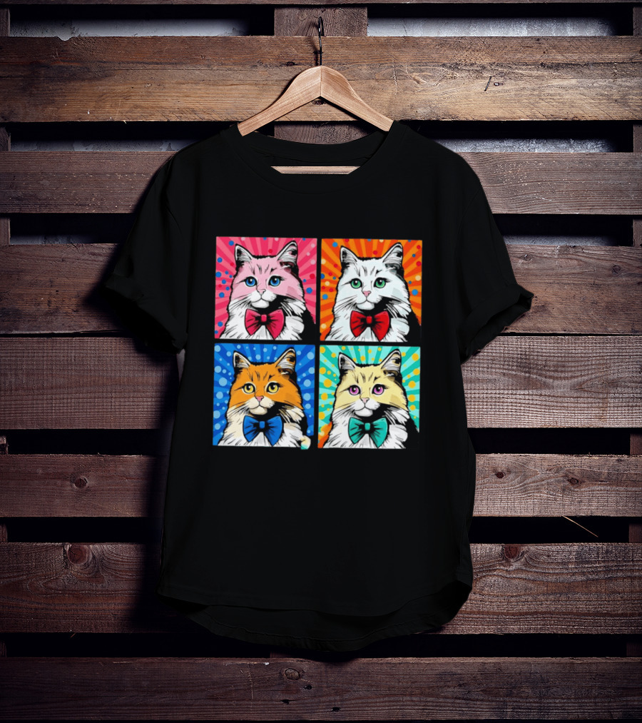 Pop Art Pop Four Panel Colorful Cats Wearing Bowties Kilkennycat T-Shirt