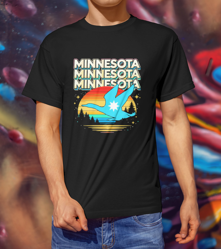 MINNESOTA Resistance 2026 Goose Sunset Forest Scene T-Shirt