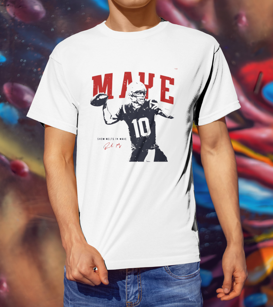 Drake Maye 10 New England Patriots Snow Melts In Wave T-Shirt