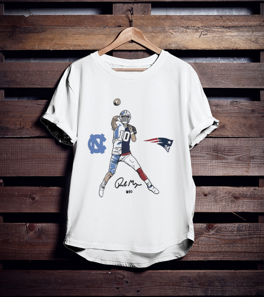 UNC Football Drake Maye Number 10 Pro Pose Legend Tar Heel Signature T-Shirt