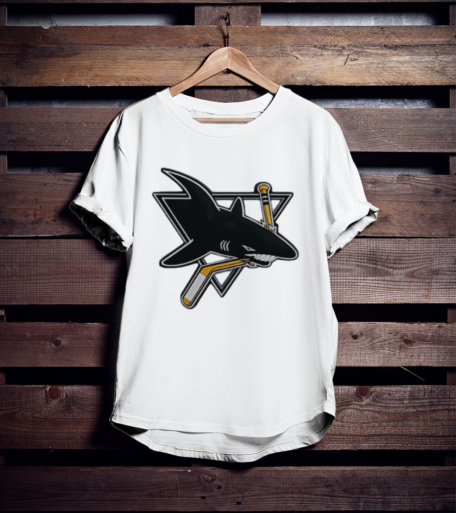 San Jose Sharks Biting Hockey Stick Triangle Sports T-Shirt