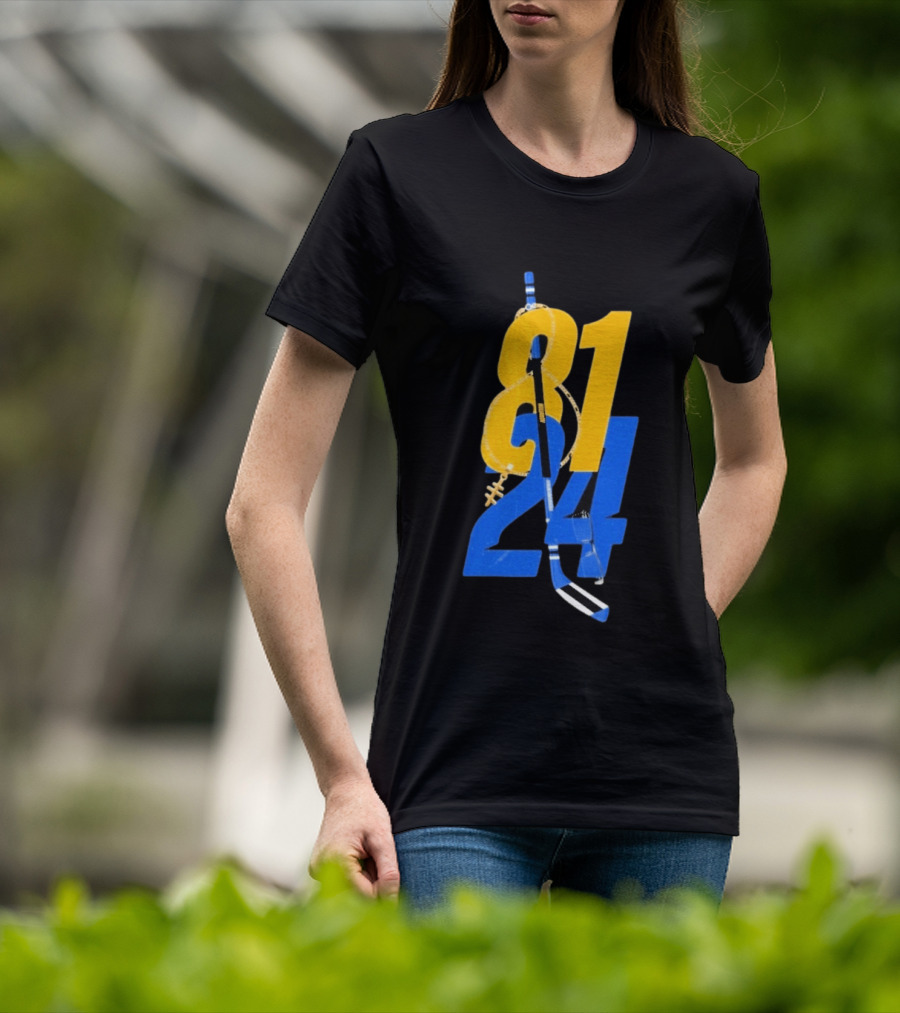 Ilya Rozanov 81 Shane Hollander 24 Hockey Stick Yellow Blue Numbers T-Shirt