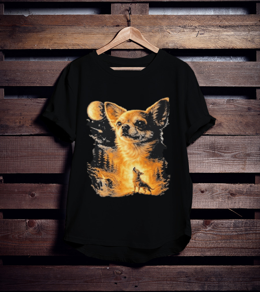 Chihuahua Wolf Moon Forest Scene T-Shirt