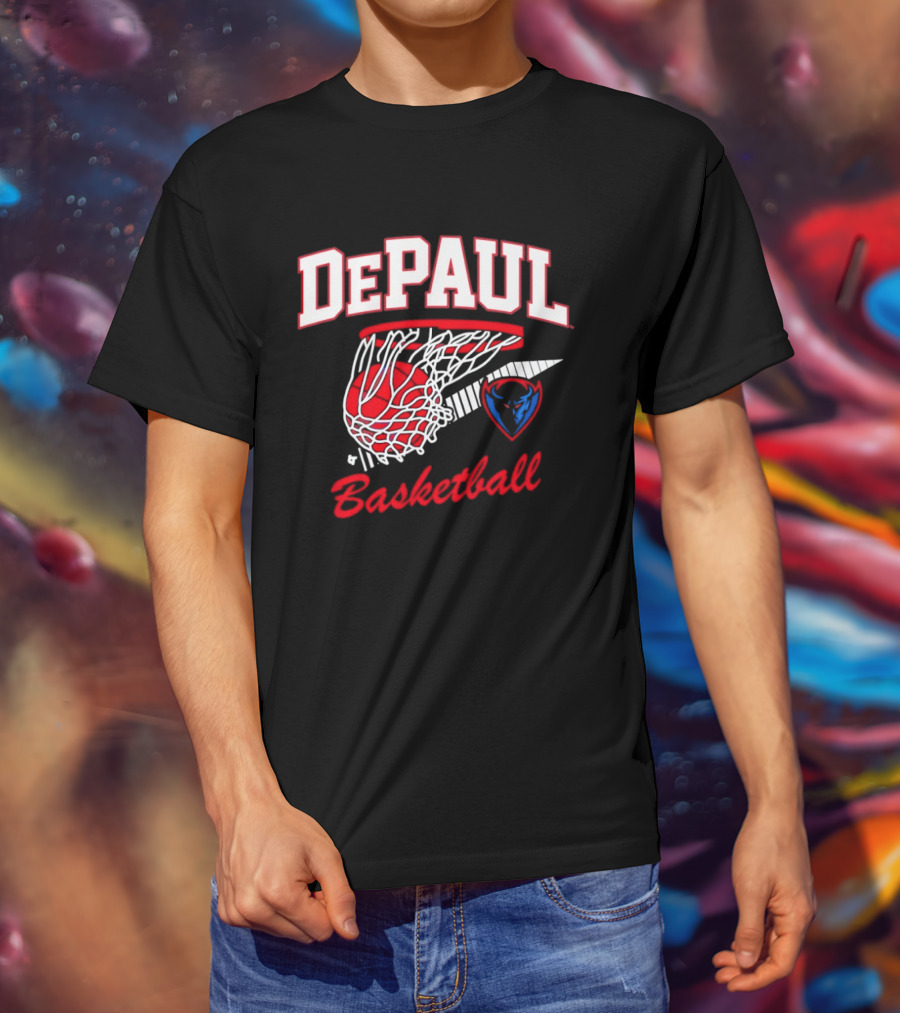 DePaul Blue Demons Basketball Hoop Throwback T-Shirt