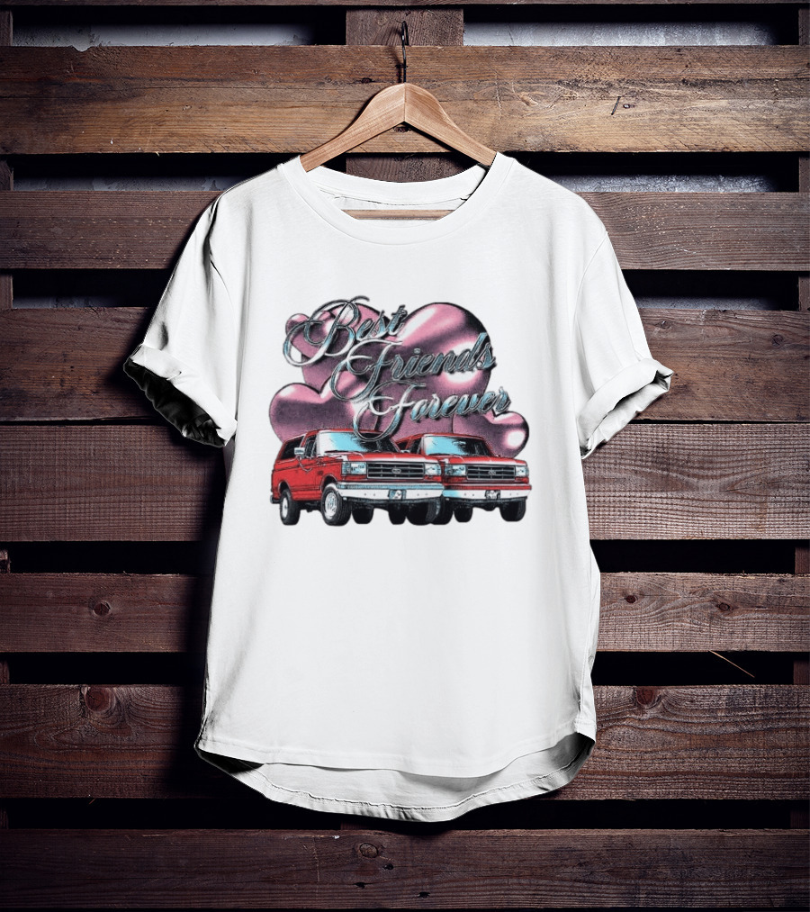 Best Friends Forever Classic Ford Cars With Pink Heart T-Shirt