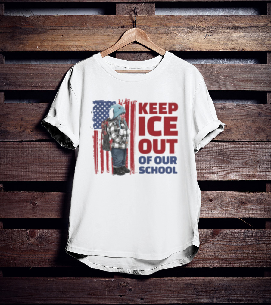 KEEP ICE OUT OF OUR SCHOOL USA Flag Blue Eagle Hat Kid Protest T-Shirt