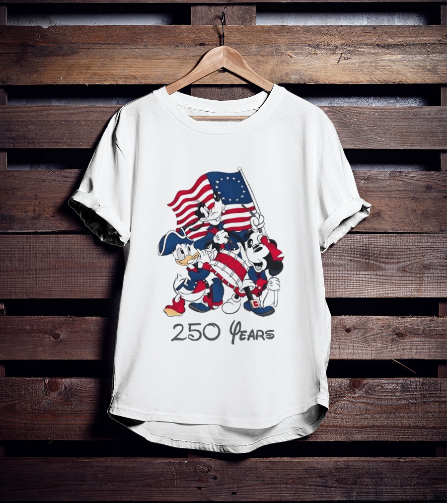 Mickey Mouse Donald Goofy 250 Years Disney Anniversary USA Flag Celebration T-Shirt