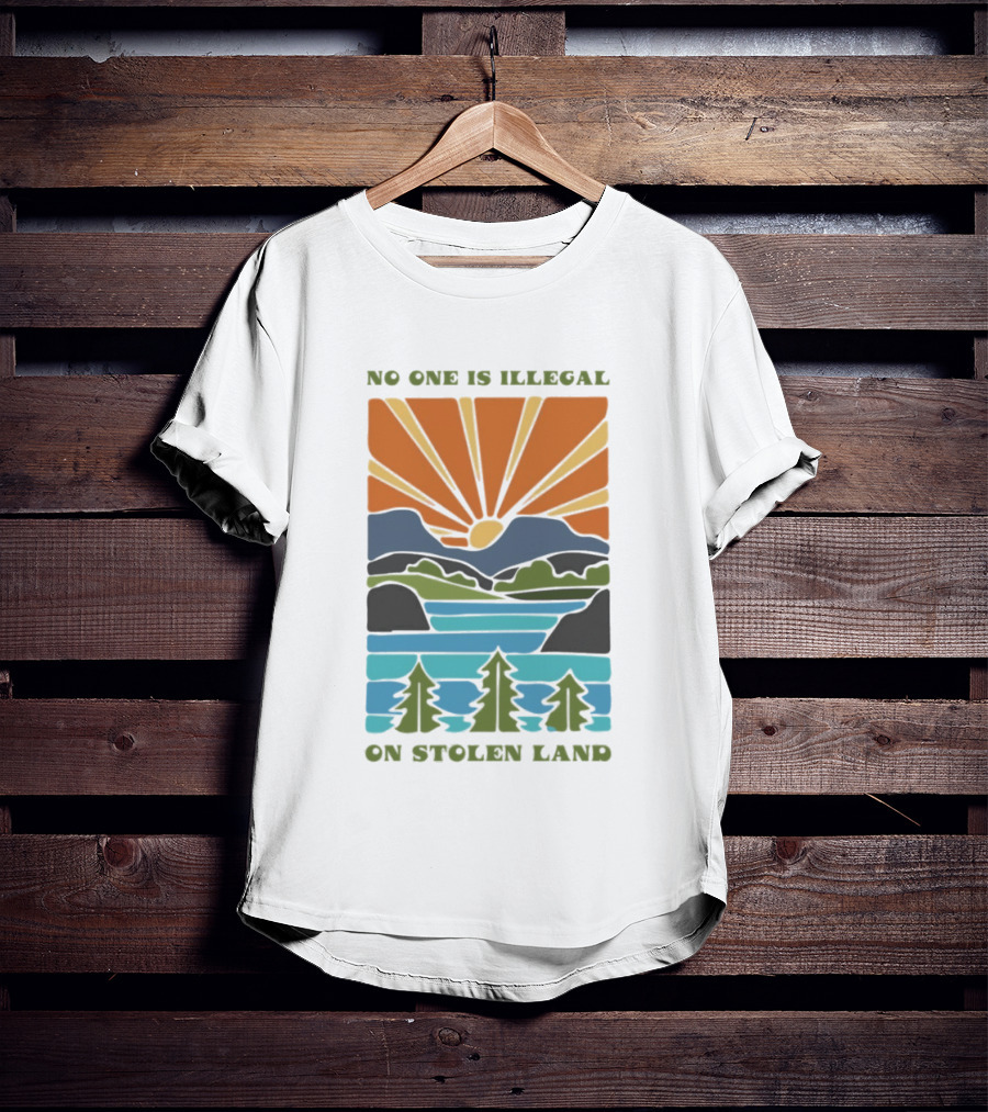 Billie Eilish No One Is Illegal On Stolen Land Sunset Scenic Mountains And Forest T-Shirt